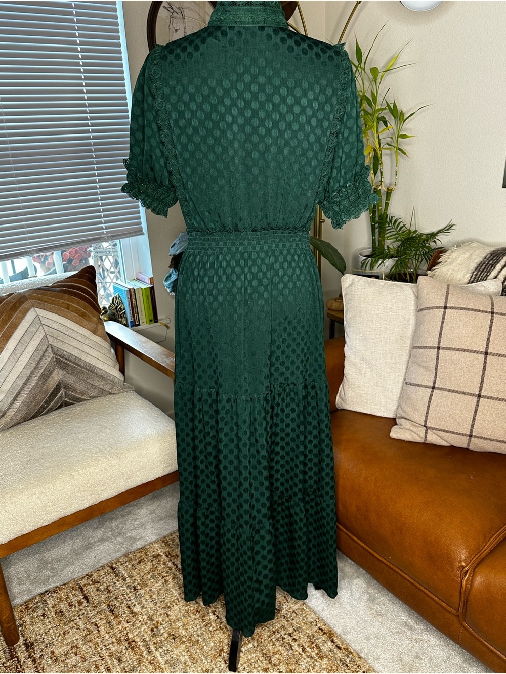 Max Studio Deep Emerald Maxi Dress with Textured Dot Fabric - Picture 6 of 10